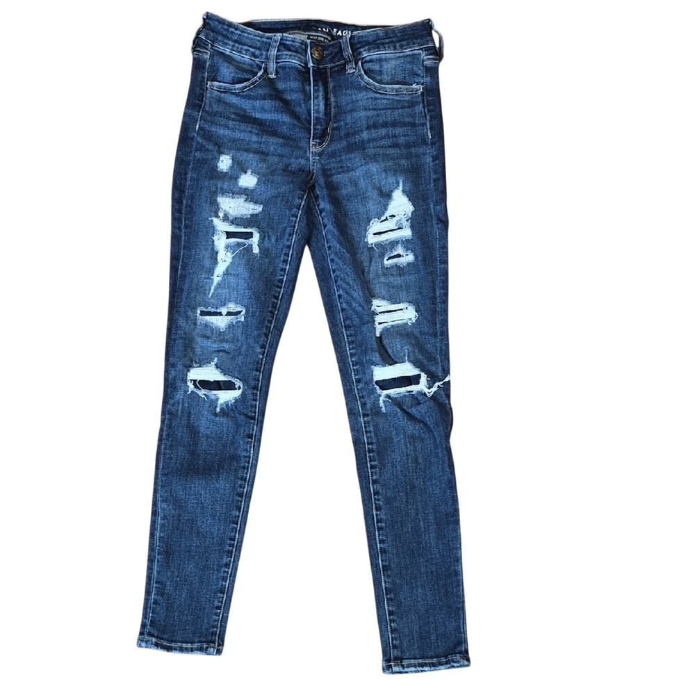 American Eagle Outfitters Dark Blue Distressed Skinny Jeans Size 6
